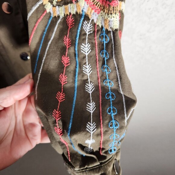 JCL Olive Green Embroidered Jacket S/M Boho Embroidery - Picture 6 of 16